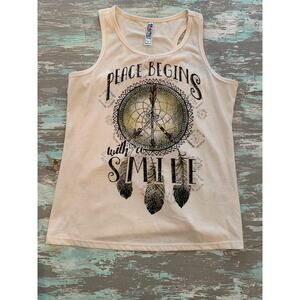 XL Beautees Girls Tank Sleeveless "Peace Begins with a Smile" Off White